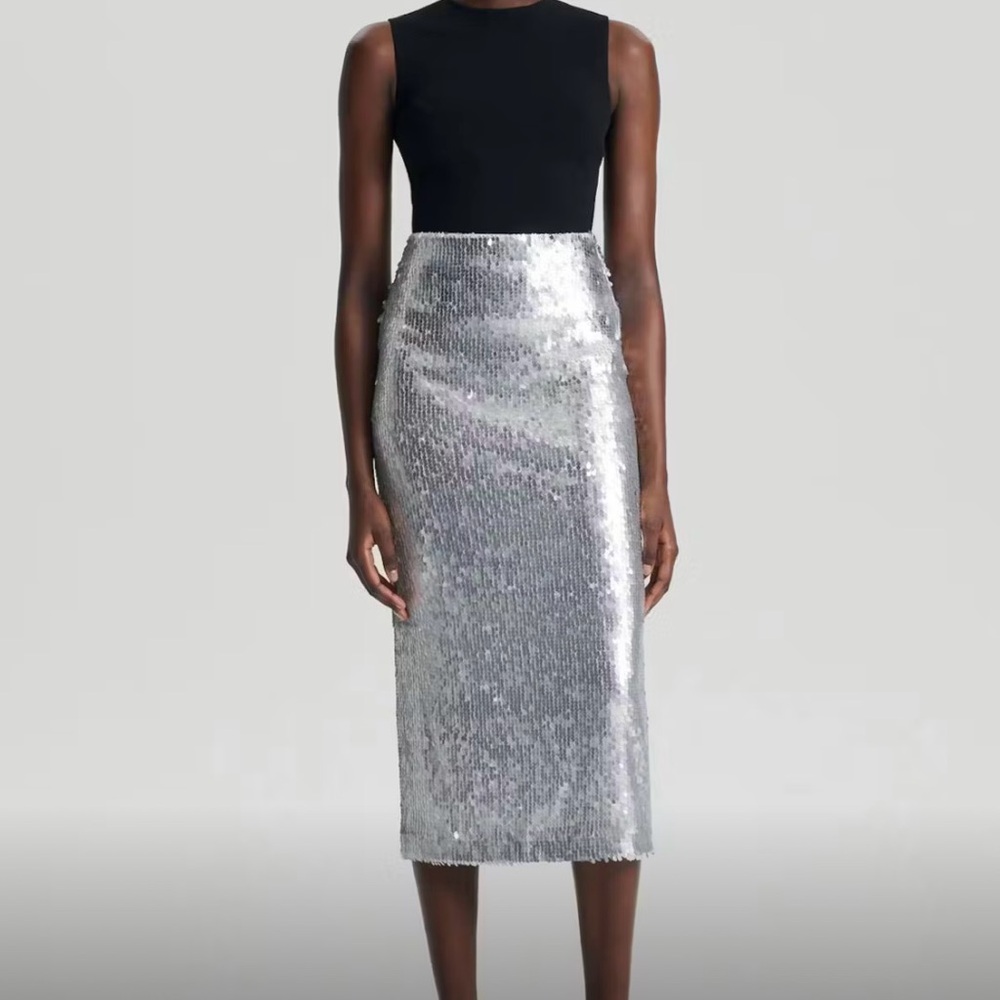 Elegant Silver Sequin Skirt